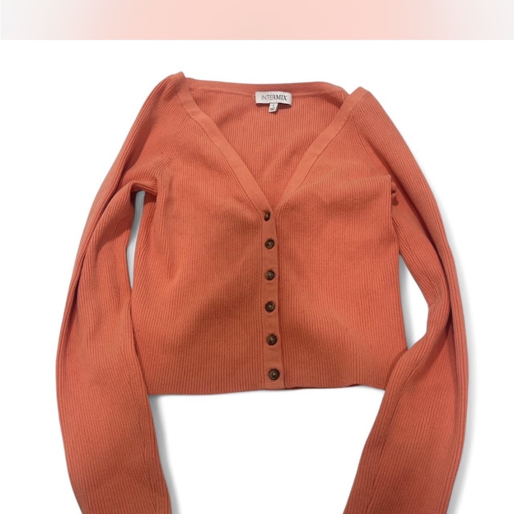 Intermix Ribbed Coral Cardigan Sweater